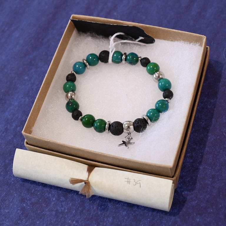 Bracelet #39 Azurite chrysocolle, pierre volcanique et acier inoxydable