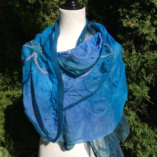 foulard de soie feutrée turquoise(19-13)